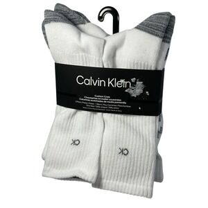 Calvin Klein Mens 5 Pair Cushion Crew Socks‎ White Grey One Size US 7-12